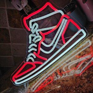 Nike Jordan Air 1 Mid Red White Sneaker Neon Sign Sports Shoe Wall LED Lights